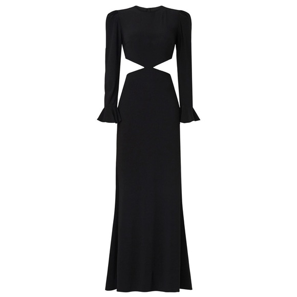 MAC DUGGAL Puffed Shoulder Long Bell Sleeve Side Cutout Open Back Maxi Gown 10 - Picture 9 of 10